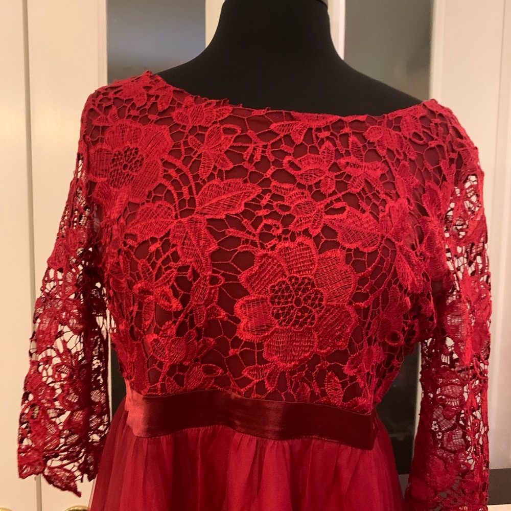 5 for $30. Lovely Deep Red Empire Waist Gown - Picture 2 of 16